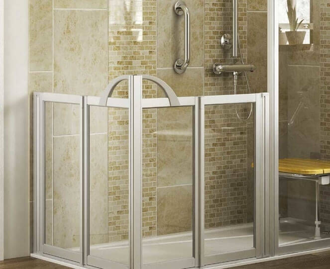 Half height walk in shower with bifold doors