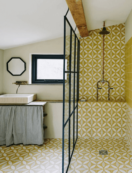 wet room design with retro tiling