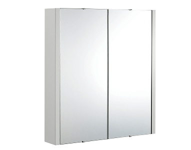 White wall-mounted mirrored cabinet with two doors and concealed hinges.