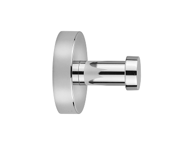 Chrome wall-mounted robe hook with a circular base and short cylindrical peg.