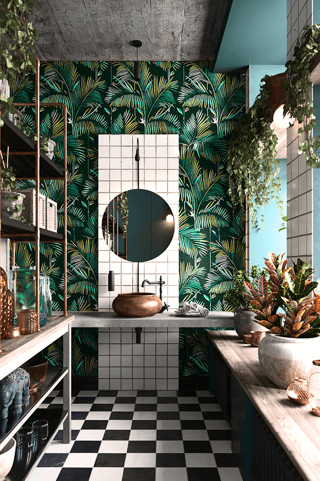 Boho-inspired bathroom layout
